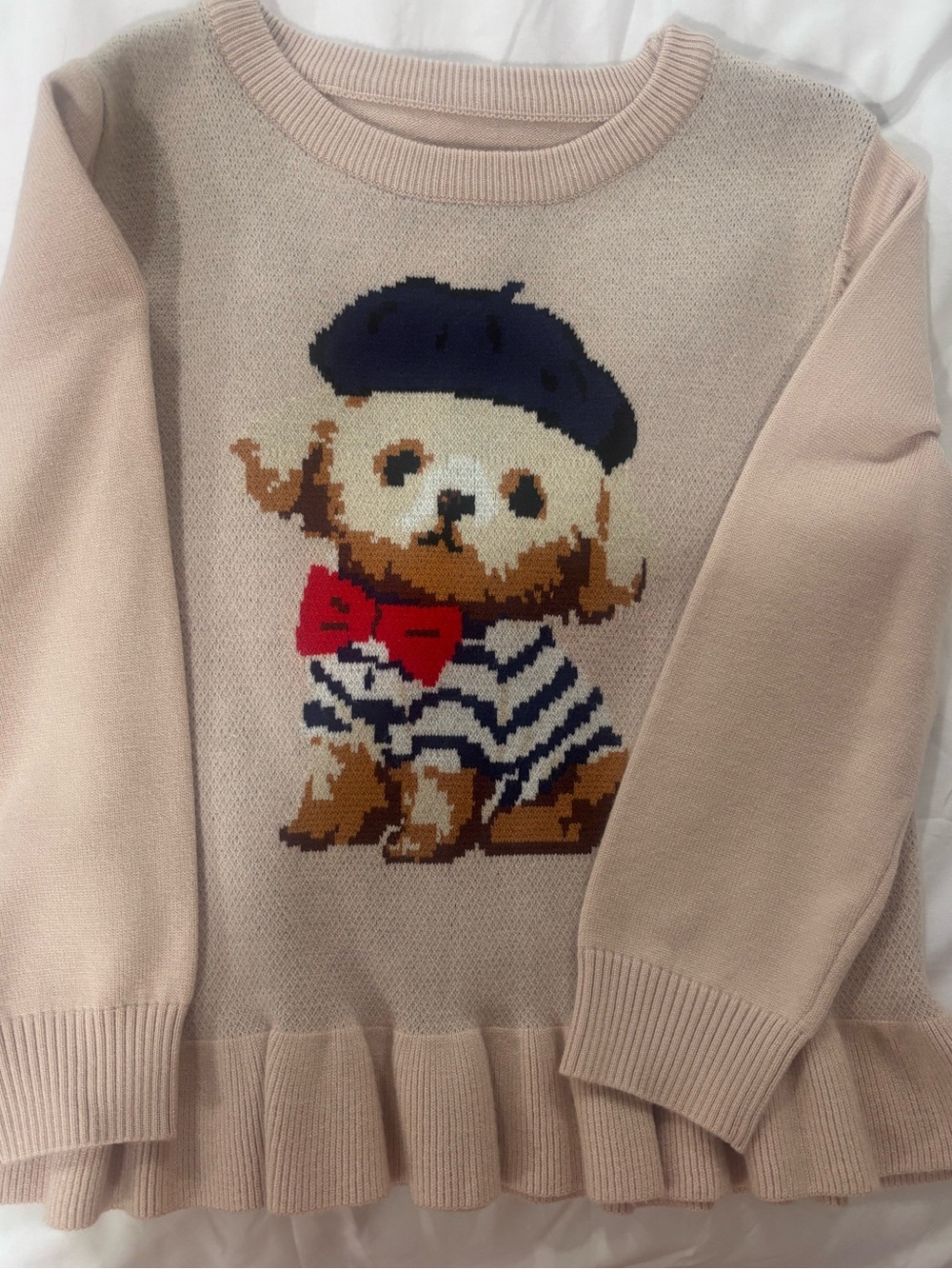 Cream Kids Sweater with Dog Intarsia